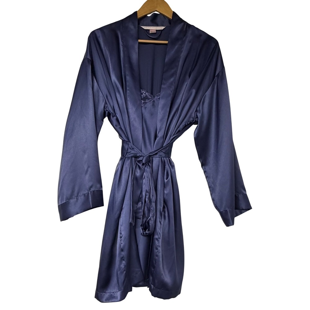 Victoria's Secret Vintage Robe & Chemise Set Purple Lace Trim Sleepwear M Y2K